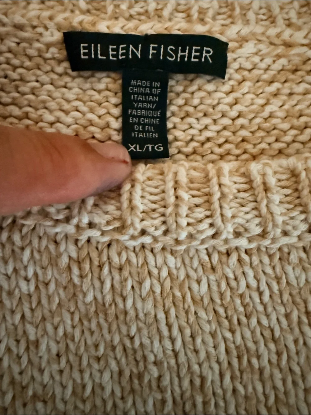 Eileen Fisher twisted Chainette Short sleeve sweater peach white XL EUC